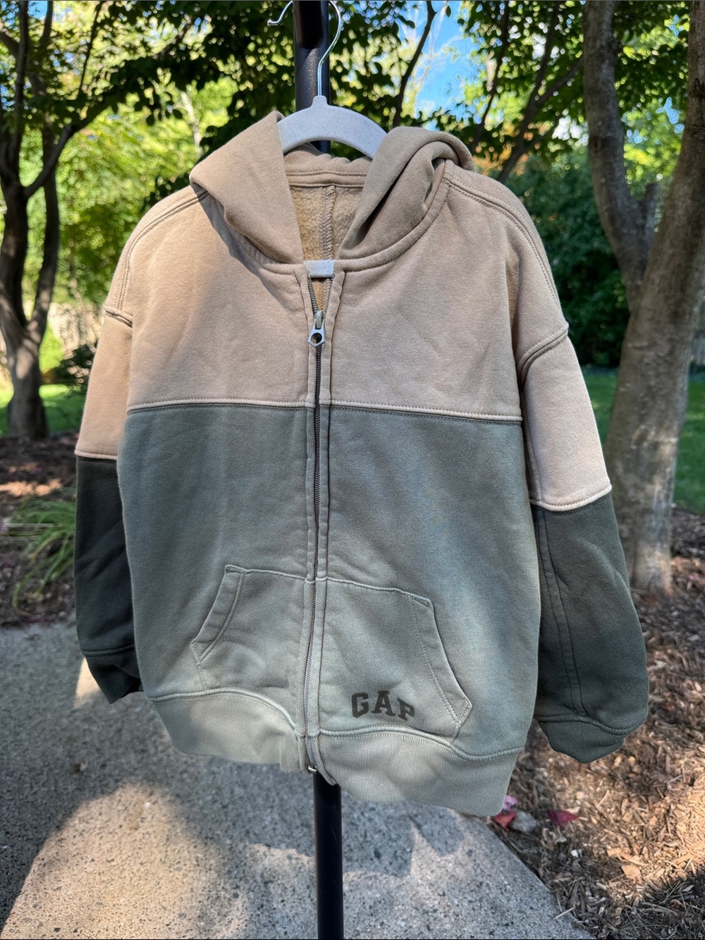GAP Kids Two-Tone Hooded Zip Up - Tan & Olive Green
